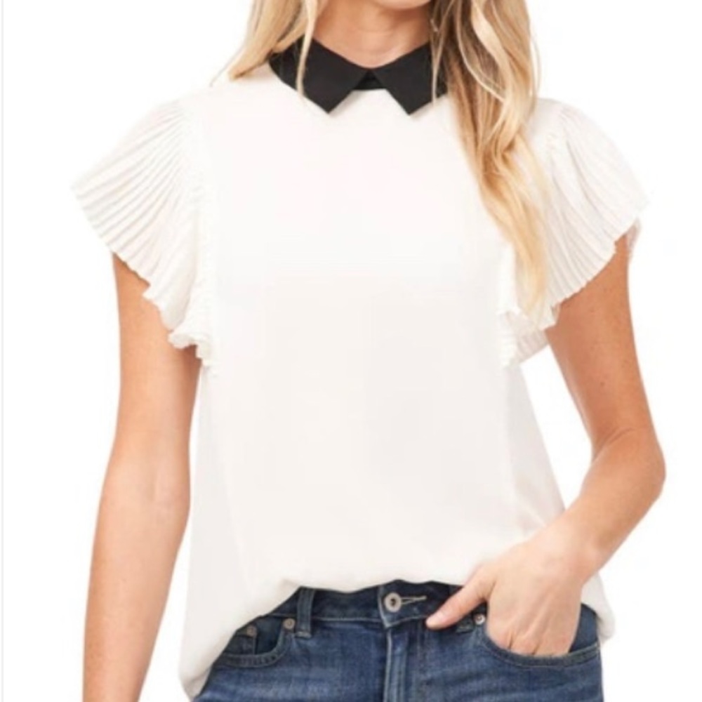 Cece Pleat Sleeve Collar Blouse (Small)